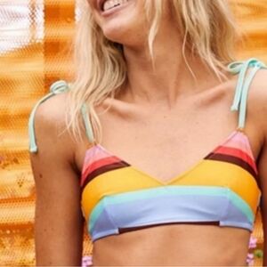 NEW AERIE STRIPED Shoulder Bikini Top Size M